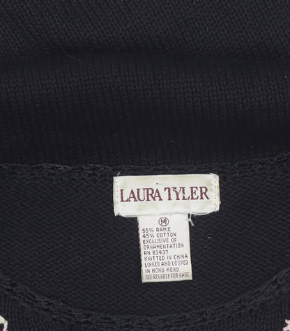 Laura Tyler Womens Black Floral Embroidered Knit Jumper M