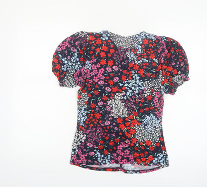 Dunnes Women’s Multicoloured Floral V-Neck Short Sleeve Blouse Size 10
