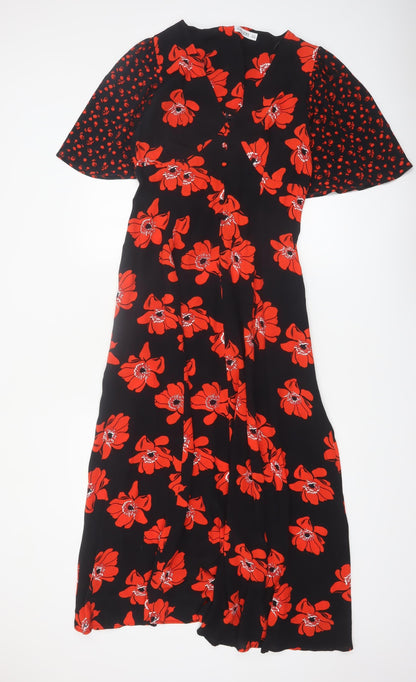 Gallery Women’s Black Red Floral Midi Fit & Flare Dress UK 8