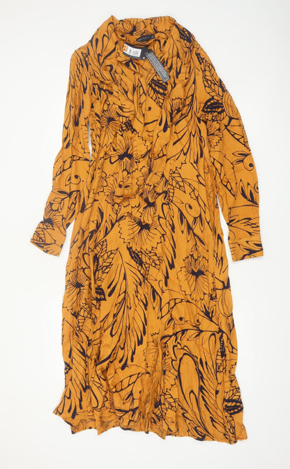 Marks and Spencer Women’s Yellow Floral Viscose Wrap Midi Dress Size 10