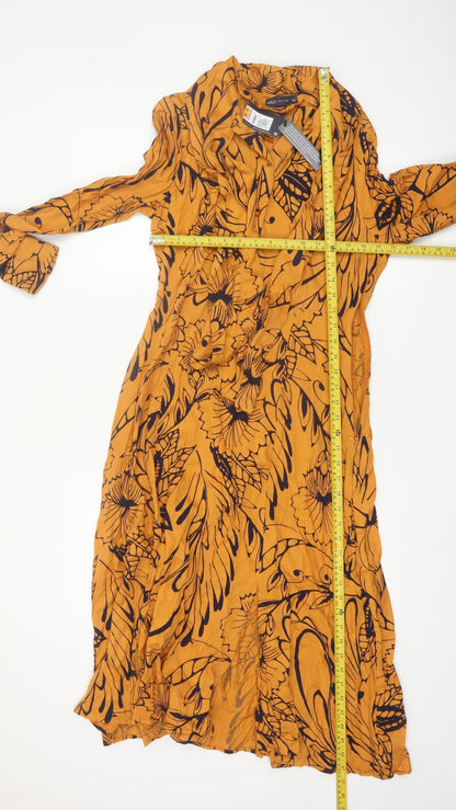 Marks and Spencer Women’s Yellow Floral Viscose Wrap Midi Dress Size 10