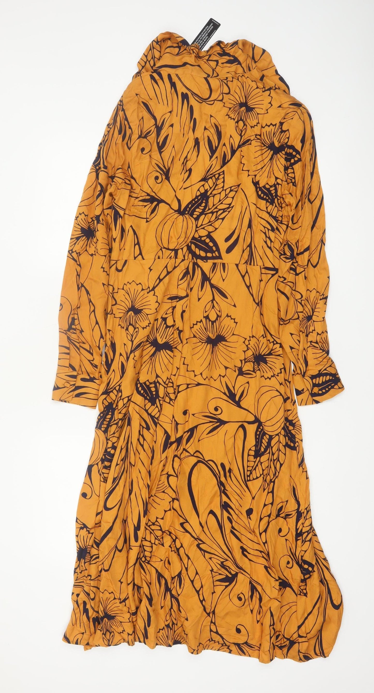 Marks and Spencer Women’s Yellow Floral Viscose Wrap Midi Dress Size 10