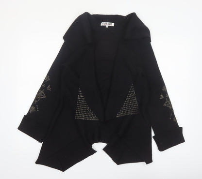 Fuego Women Black Studded Open Cardigan Medium Wool Blend