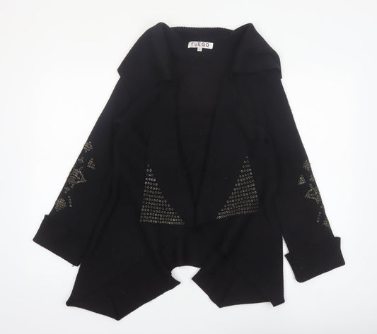 Fuego Women Black Studded Open Cardigan Medium Wool Blend