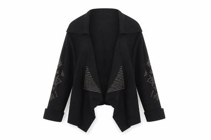 Fuego Women Black Studded Open Cardigan Medium Wool Blend