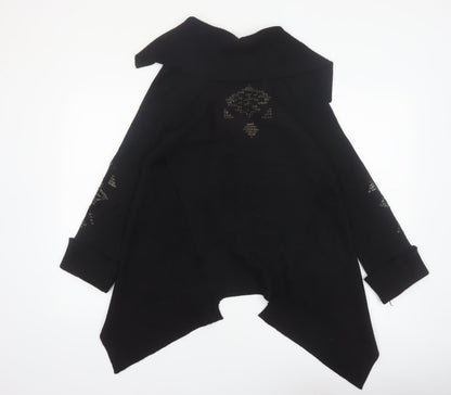 Fuego Women Black Studded Open Cardigan Medium Wool Blend
