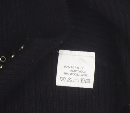 Fuego Women Black Studded Open Cardigan Medium Wool Blend