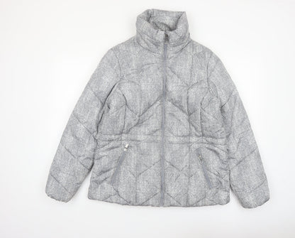 Marks and Spencer Women Grey Herringbone Quilted Puffer Jacket Size 10