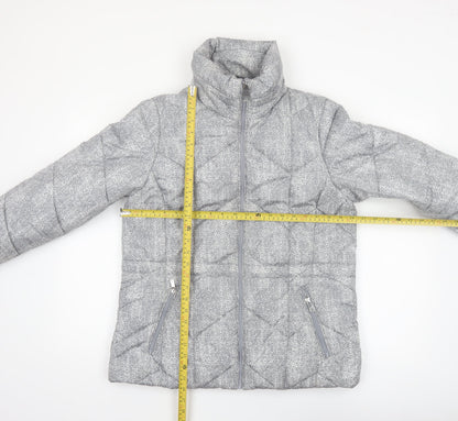 Marks and Spencer Women Grey Herringbone Quilted Puffer Jacket Size 10