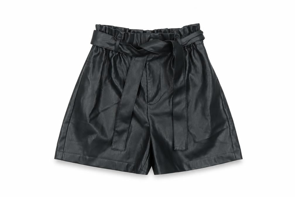 Primark Women Black Faux Leather Paperbag Shorts Size 4 High Waist