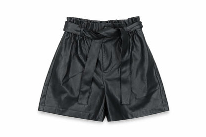Primark Women Black Faux Leather Paperbag Shorts Size 4 High Waist