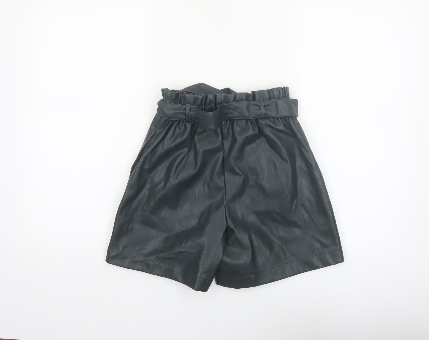 Primark Women Black Faux Leather Paperbag Shorts Size 4 High Waist