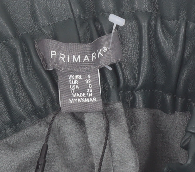 Primark Women Black Faux Leather Paperbag Shorts Size 4 High Waist