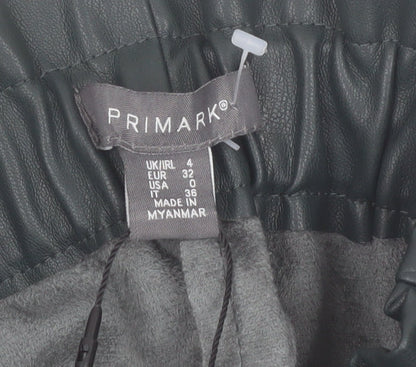 Primark Women Black Faux Leather Paperbag Shorts Size 4 High Waist