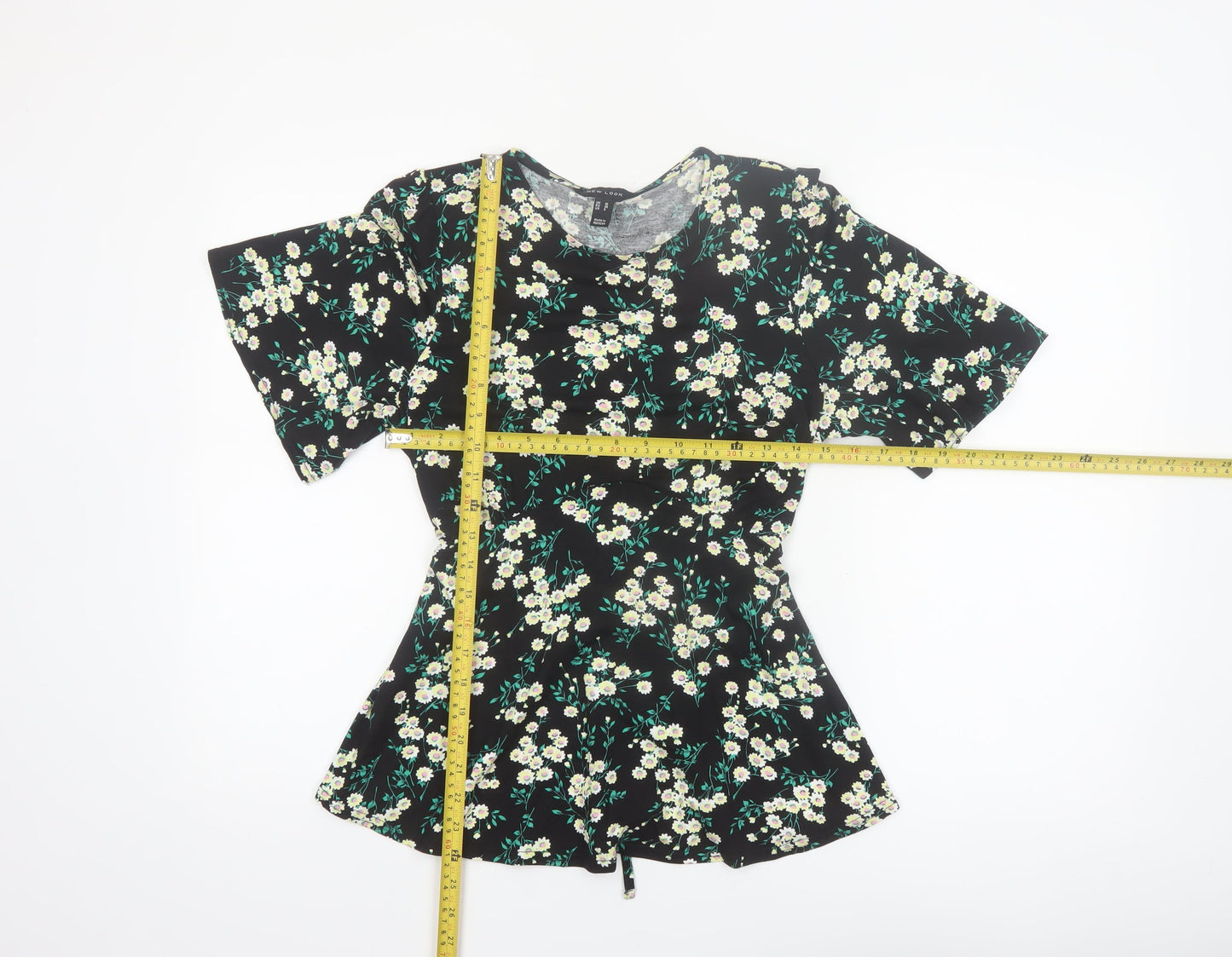 New Look Women’s Black Floral Tunic Blouse Size 10 Short Sleeve