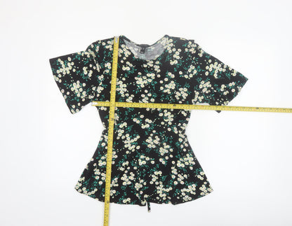 New Look Women’s Black Floral Tunic Blouse Size 10 Short Sleeve