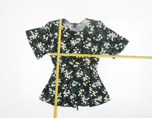 New Look Women’s Black Floral Tunic Blouse Size 10 Short Sleeve
