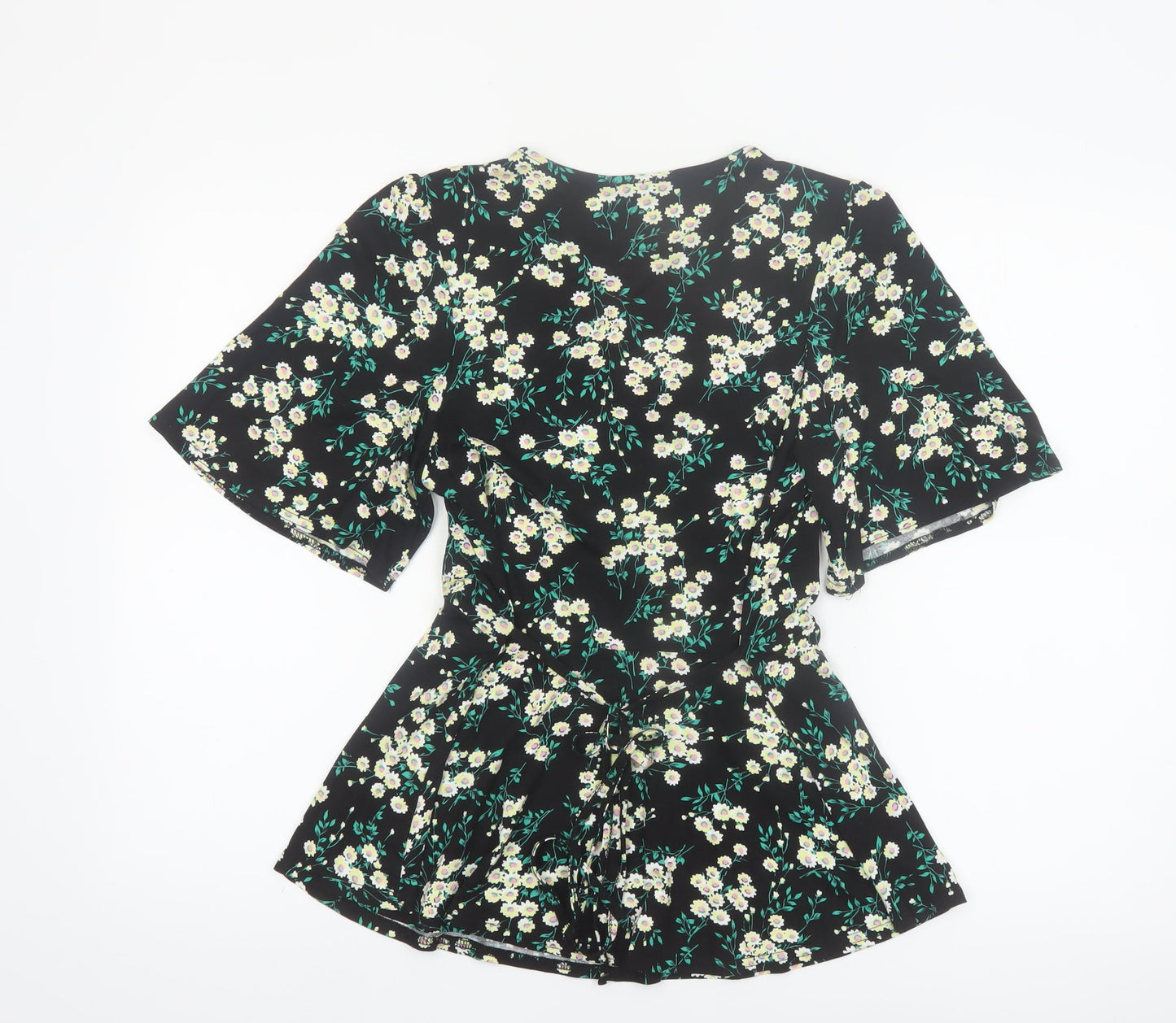 New Look Women’s Black Floral Tunic Blouse Size 10 Short Sleeve