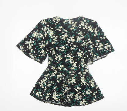 New Look Women’s Black Floral Tunic Blouse Size 10 Short Sleeve