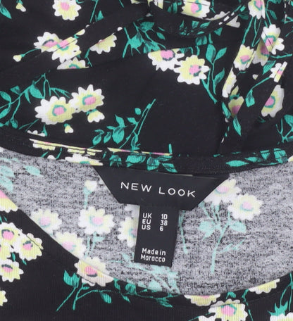 New Look Women’s Black Floral Tunic Blouse Size 10 Short Sleeve