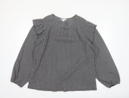 Rockmans Women Black Check Ruffle Long Sleeve Tunic Blouse Size 18