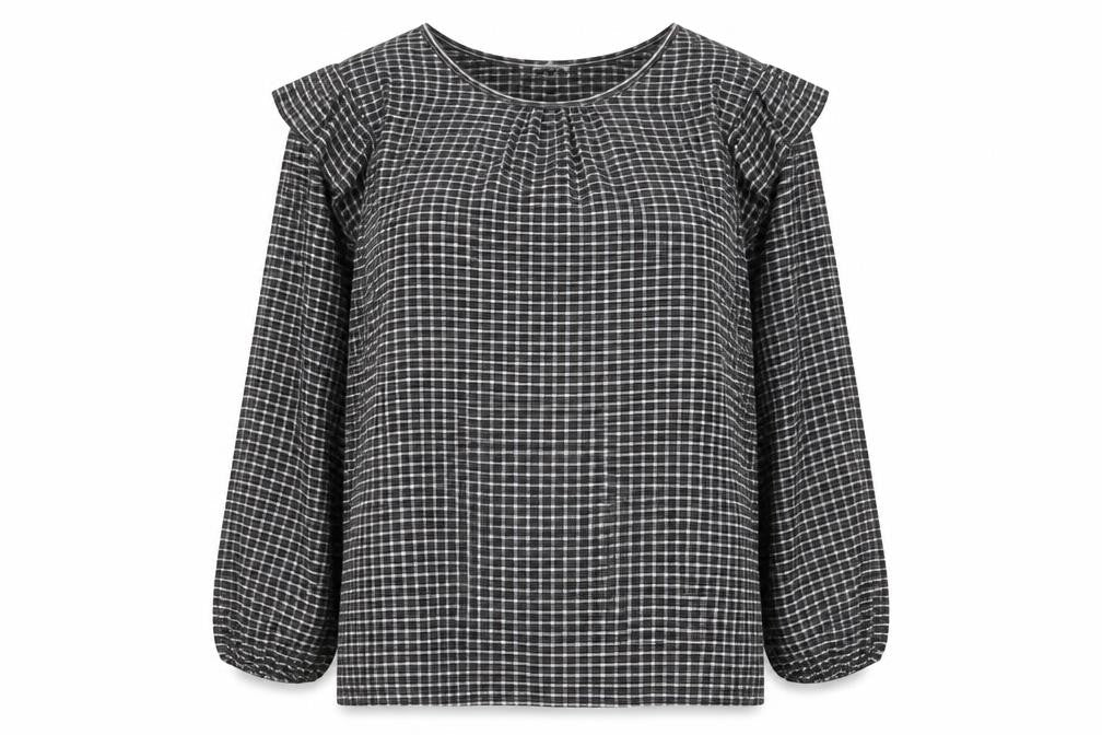 Rockmans Women Black Check Ruffle Long Sleeve Tunic Blouse Size 18