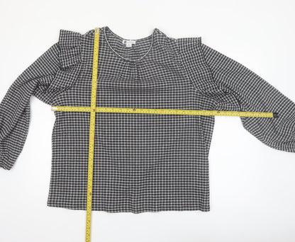 Rockmans Women Black Check Ruffle Long Sleeve Tunic Blouse Size 18
