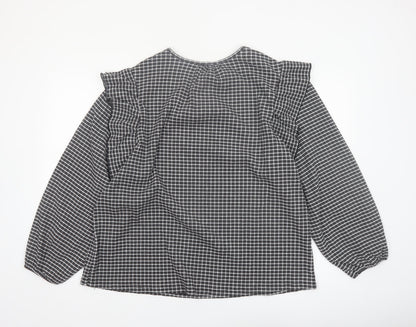 Rockmans Women Black Check Ruffle Long Sleeve Tunic Blouse Size 18