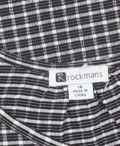 Rockmans Women Black Check Ruffle Long Sleeve Tunic Blouse Size 18