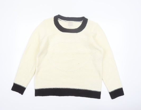 New Look Women Ivory Black Trim Size 16 Knit Pullover Jumper