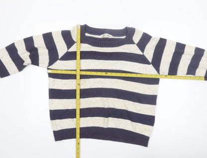 Fat Face Women Blue Striped Crew Neck Wool Cotton Jumper Size 18