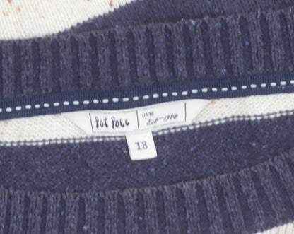 Fat Face Women Blue Striped Crew Neck Wool Cotton Jumper Size 18