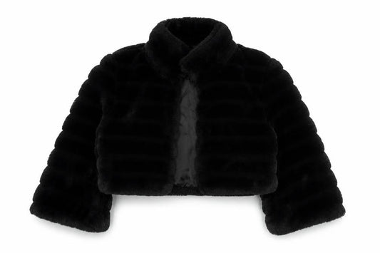 Début Women's Black Faux Fur Cropped Jacket Size 10 Formal Evening Wear