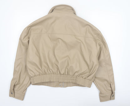 Primark Cares Women's Beige Faux Leather Cropped Bomber Jacket M