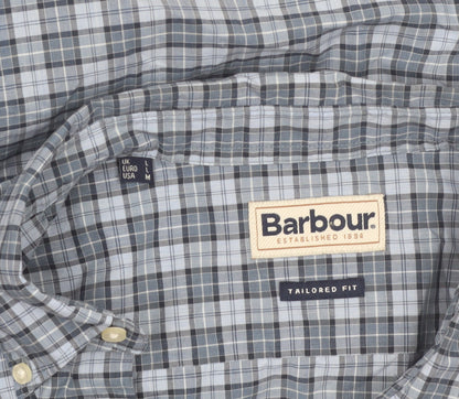 Barbour Men's Blue Check Long Sleeve Tailored Fit Cotton Shirt L
