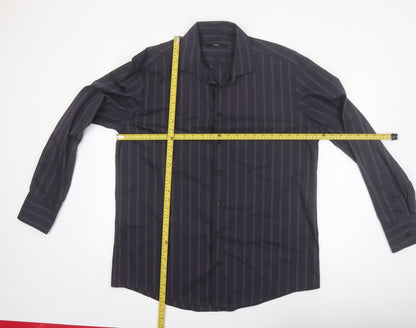 Venti Men's Black Striped Long Sleeve Cotton Button-Up Shirt Size 43