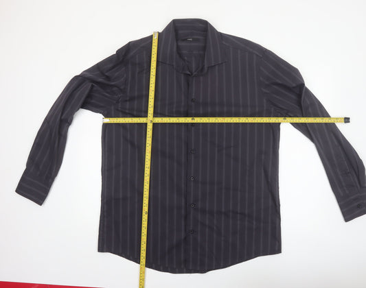 Venti Men's Black Striped Long Sleeve Cotton Button-Up Shirt Size 43