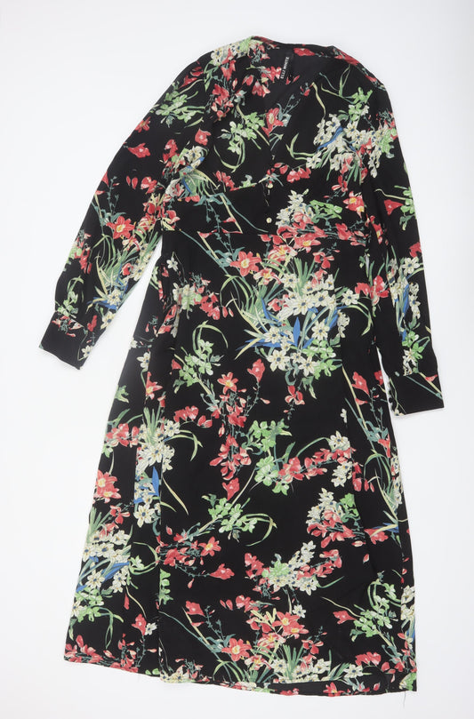 ELLI WHITE Women's Black Floral Midi Wrap Dress Size L