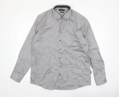 Bugatti Men's Grey Geometric Long Sleeve Button-Up Shirt Size L