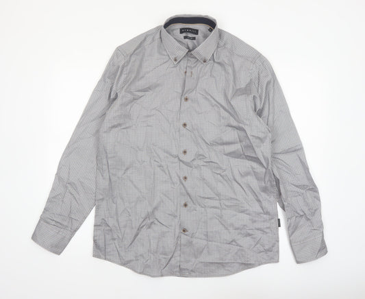 Bugatti Men's Grey Geometric Long Sleeve Button-Up Shirt Size L