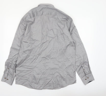 Bugatti Men's Grey Geometric Long Sleeve Button-Up Shirt Size L