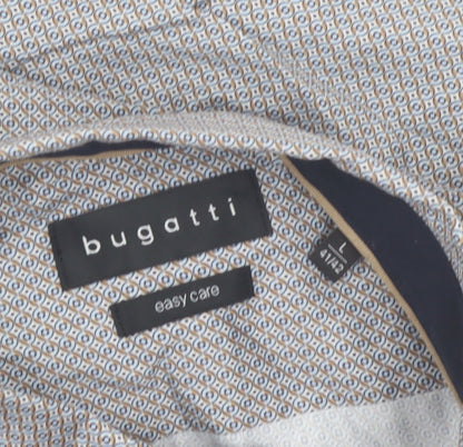 Bugatti Men's Grey Geometric Long Sleeve Button-Up Shirt Size L