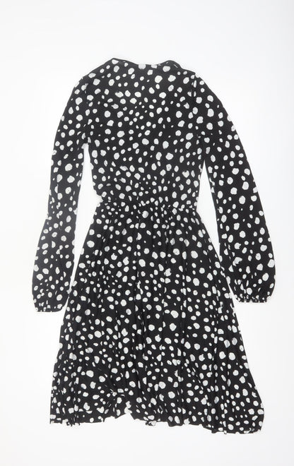 River Island Women’s Black Polka Dot Wrap Dress Size 8
