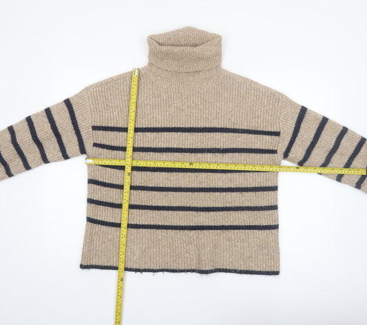 Marks and Spencer Women’s Beige Striped Roll Neck Jumper Size S