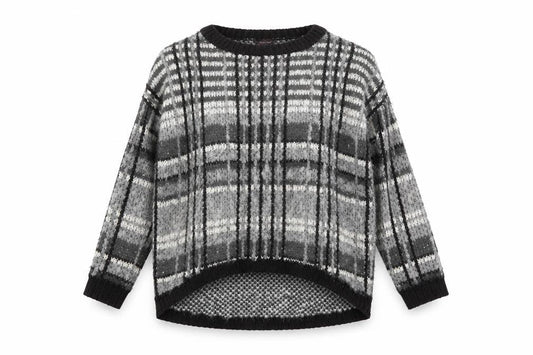 Phase Eight Women's Grey Chunky Knit Check Pullover Jumper S