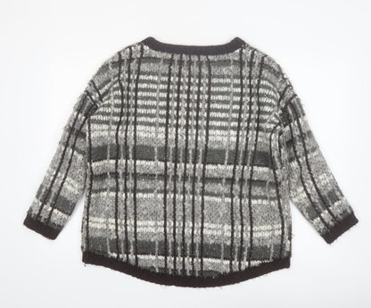 Phase Eight Women's Grey Chunky Knit Check Pullover Jumper S