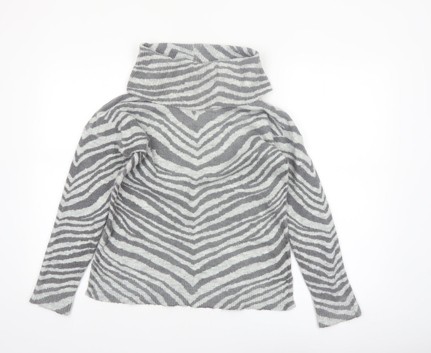 Oasis Women’s Grey Zebra Roll Neck Jumper XS Knit Pullover