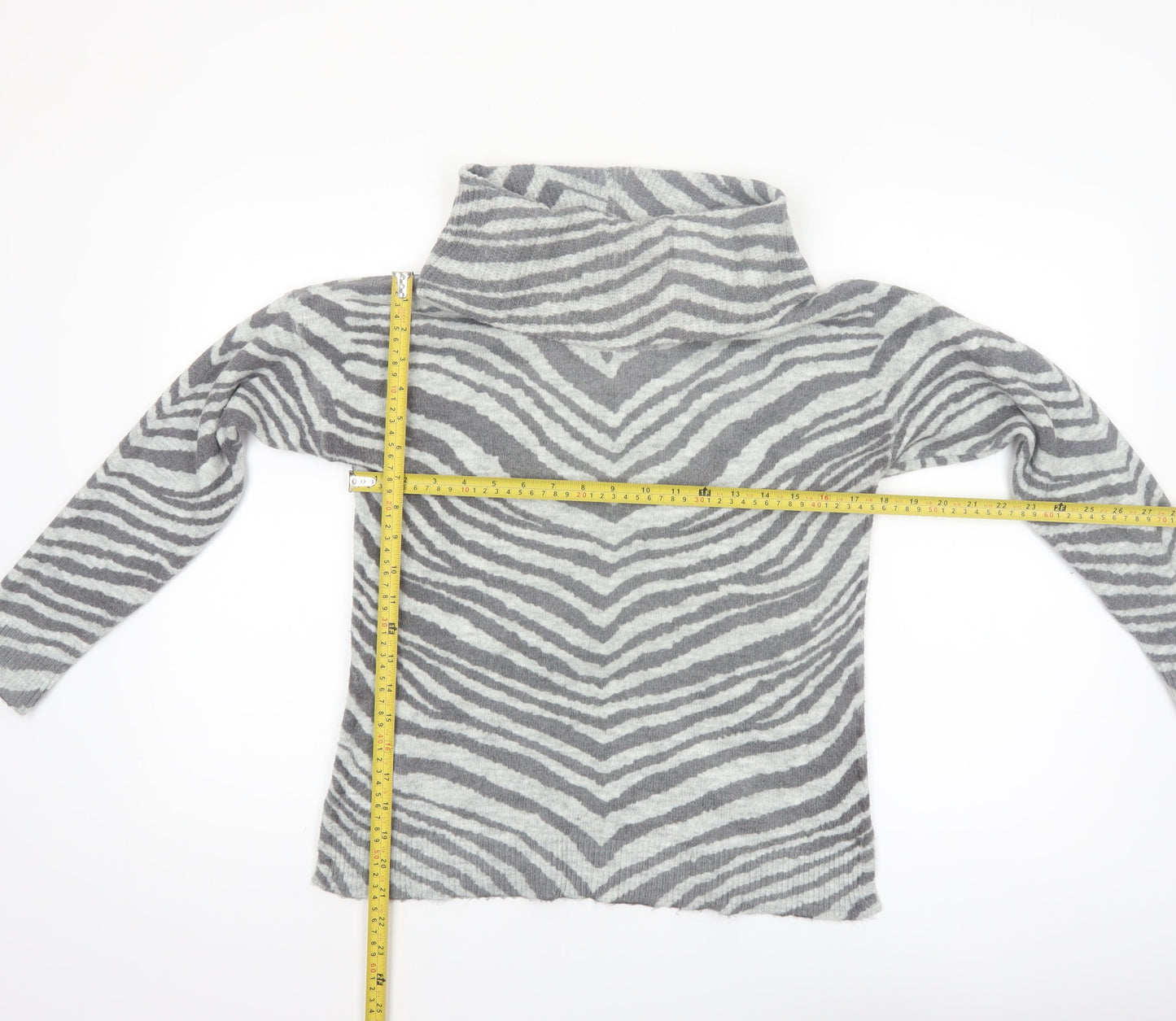 Oasis Women’s Grey Zebra Roll Neck Jumper XS Knit Pullover