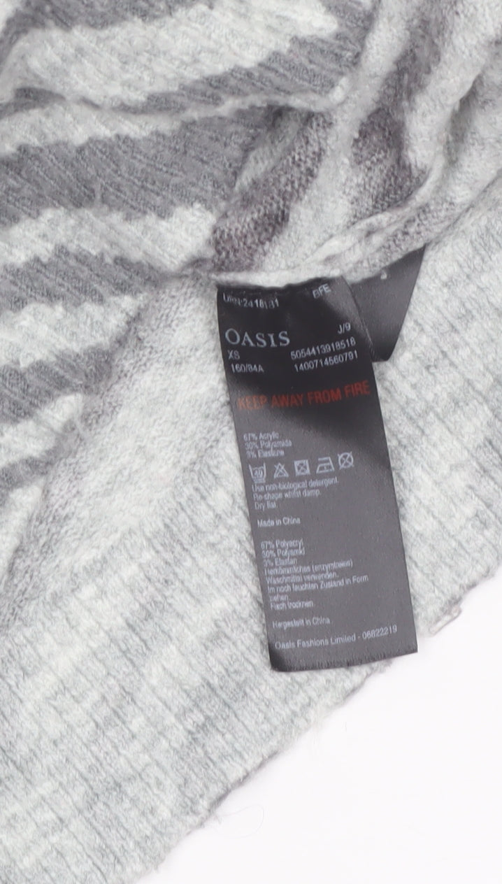 Oasis Women’s Grey Zebra Roll Neck Jumper XS Knit Pullover