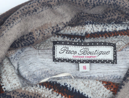Paco Boutique Women Brown Striped Roll Neck Knit Shift Dress Size 16